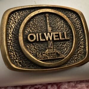 Brass New Oil Well Offshore Platform Oilfield Drilling 70s Vtg Belt Buckle‌‌‌‌‌